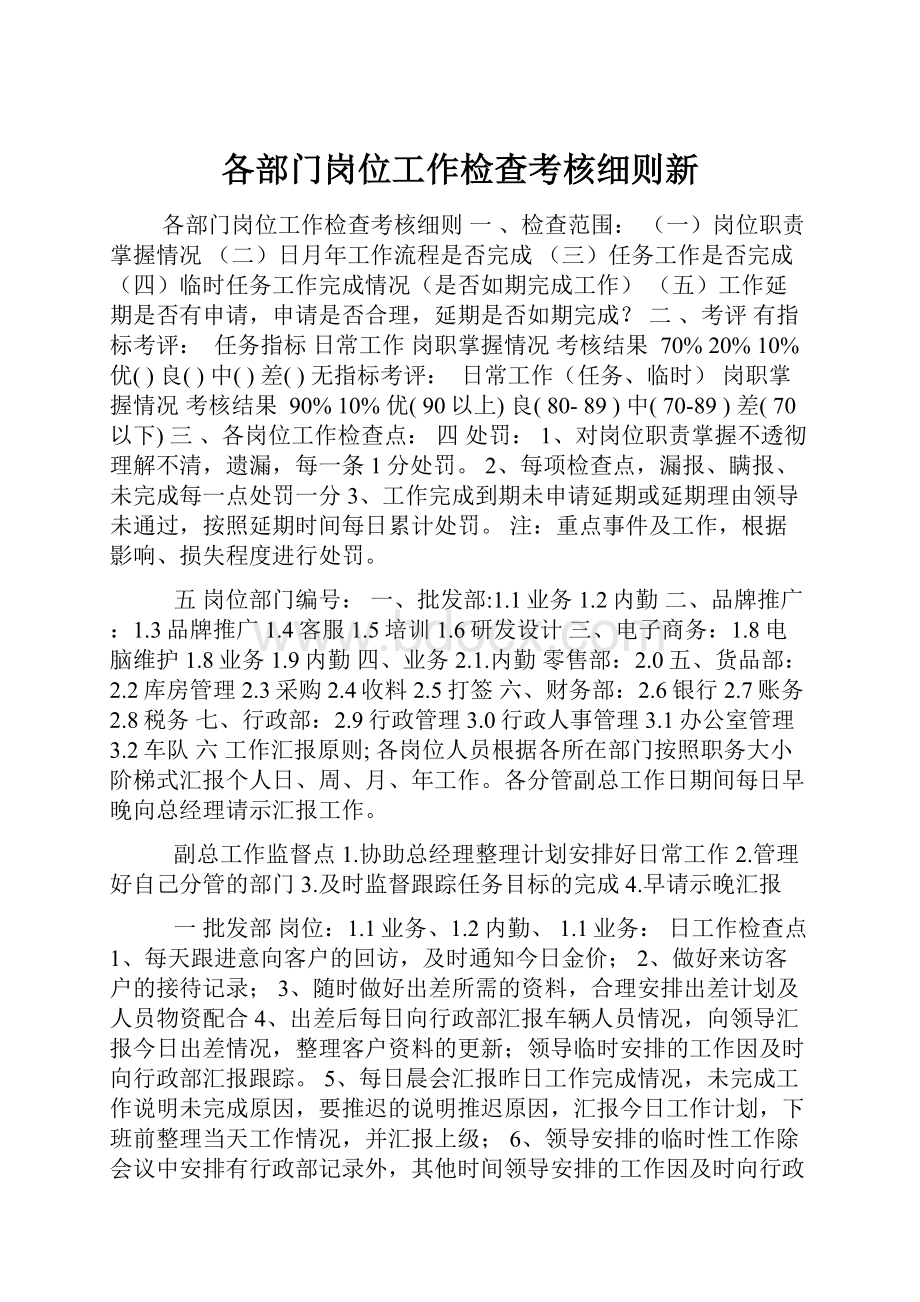 各部门岗位工作检查考核细则新.docx_第1页