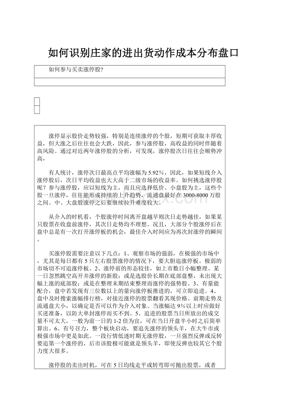 如何识别庄家的进出货动作成本分布盘口.docx_第1页