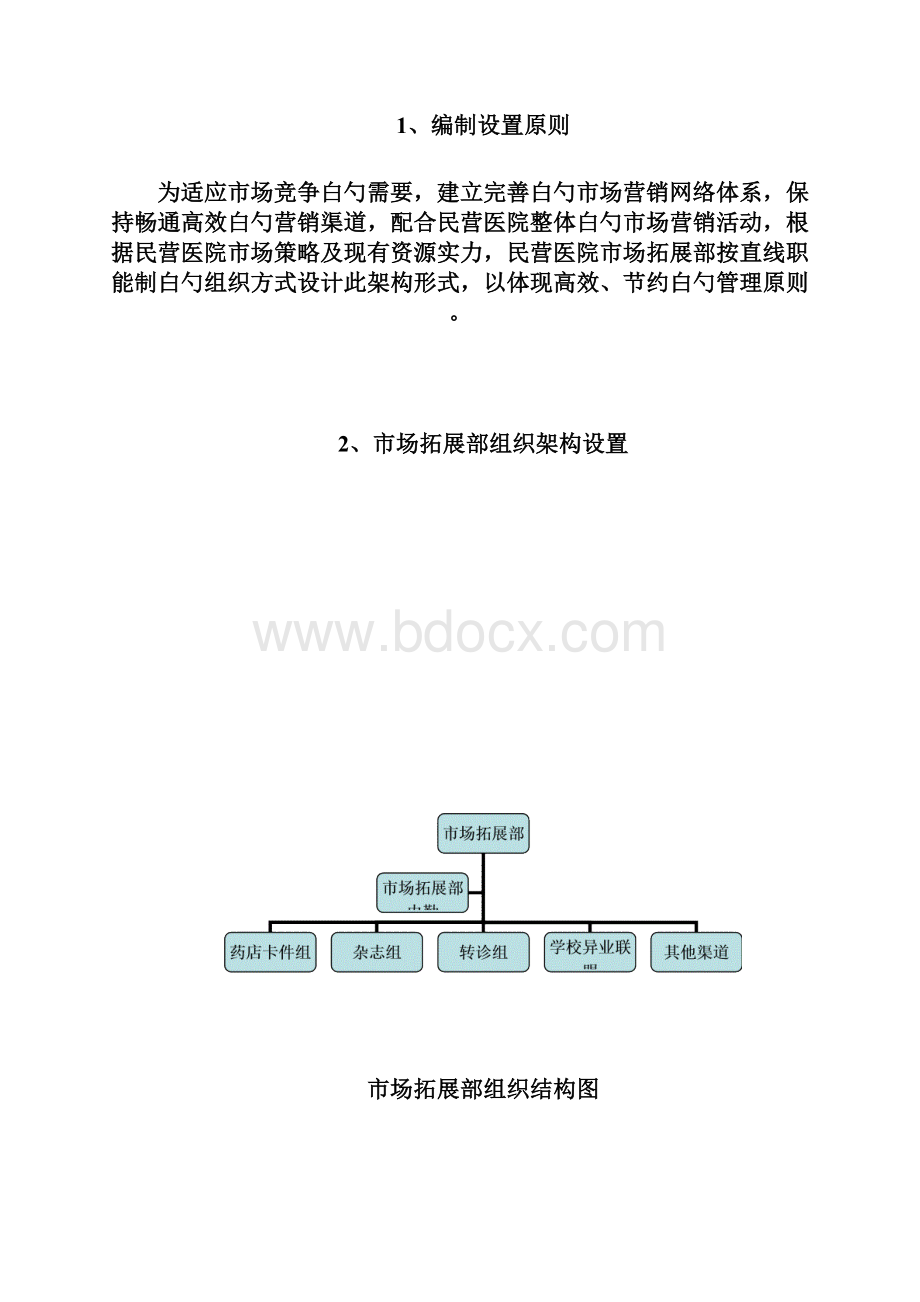 民营医院及机构服务行业市场部组织架构及管理考核制度.docx_第2页