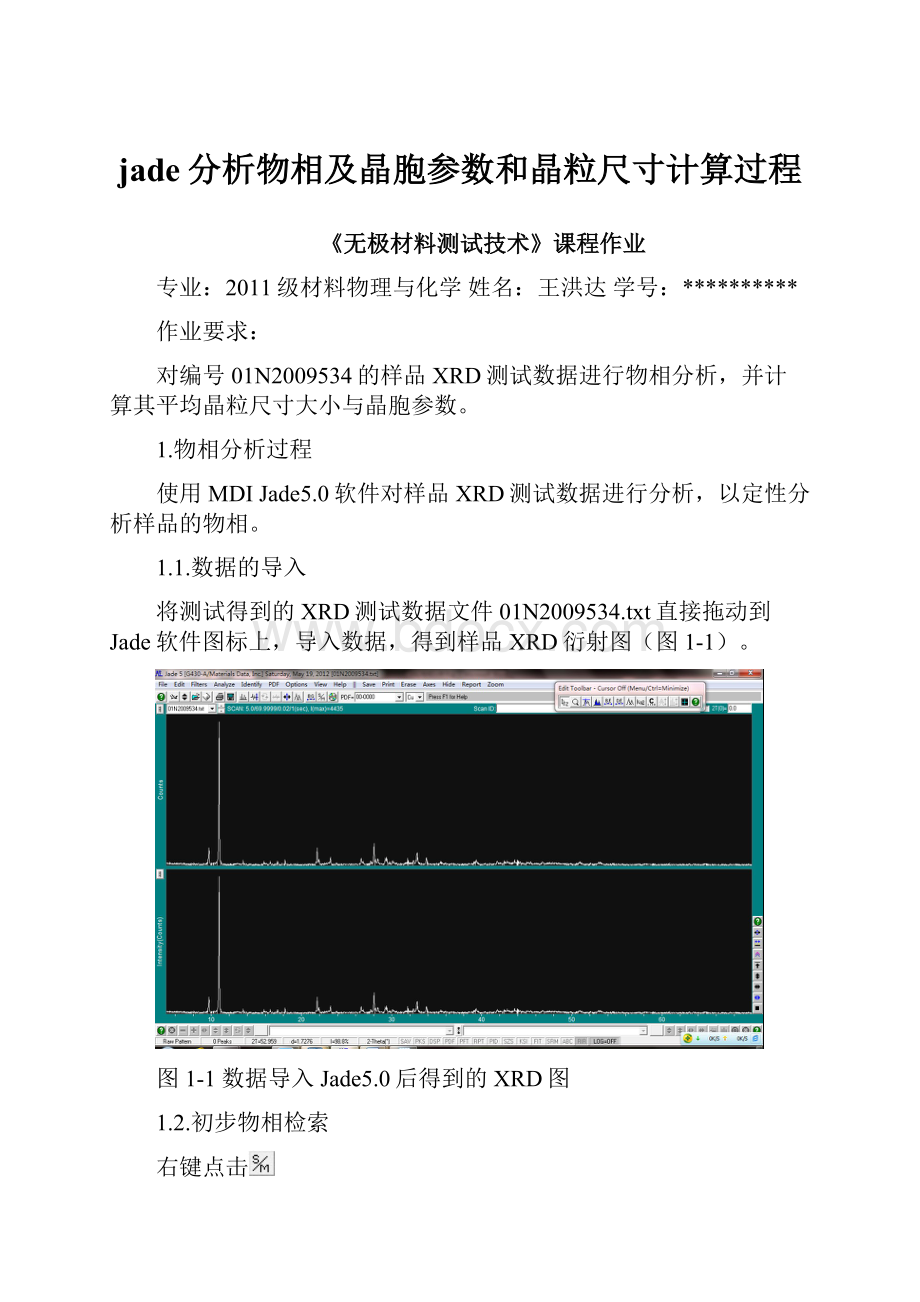 jade分析物相及晶胞参数和晶粒尺寸计算过程.docx