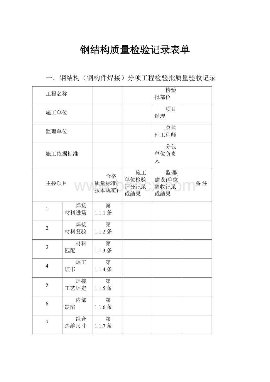 钢结构质量检验记录表单.docx_第1页