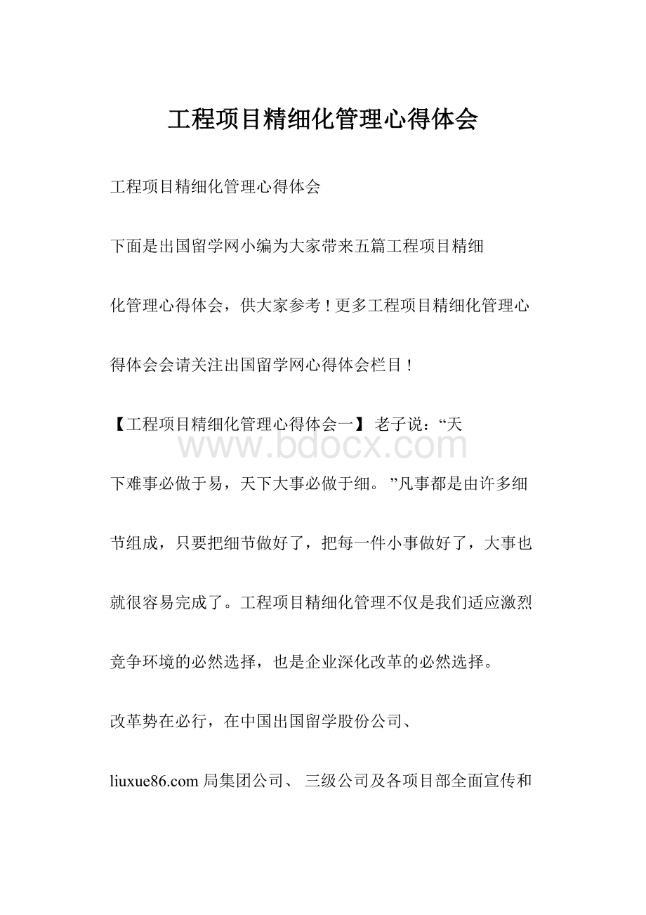 工程项目精细化管理心得体会.docx_第1页