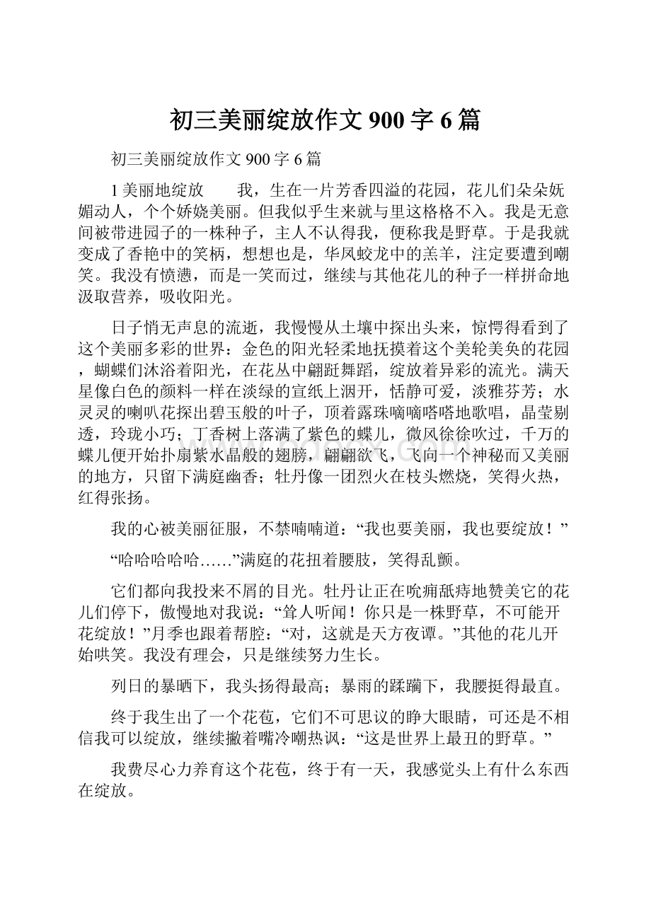 初三美丽绽放作文900字6篇.docx_第1页