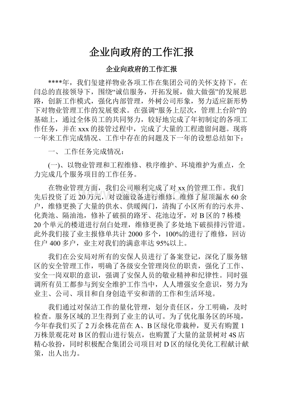 企业向政府的工作汇报.docx