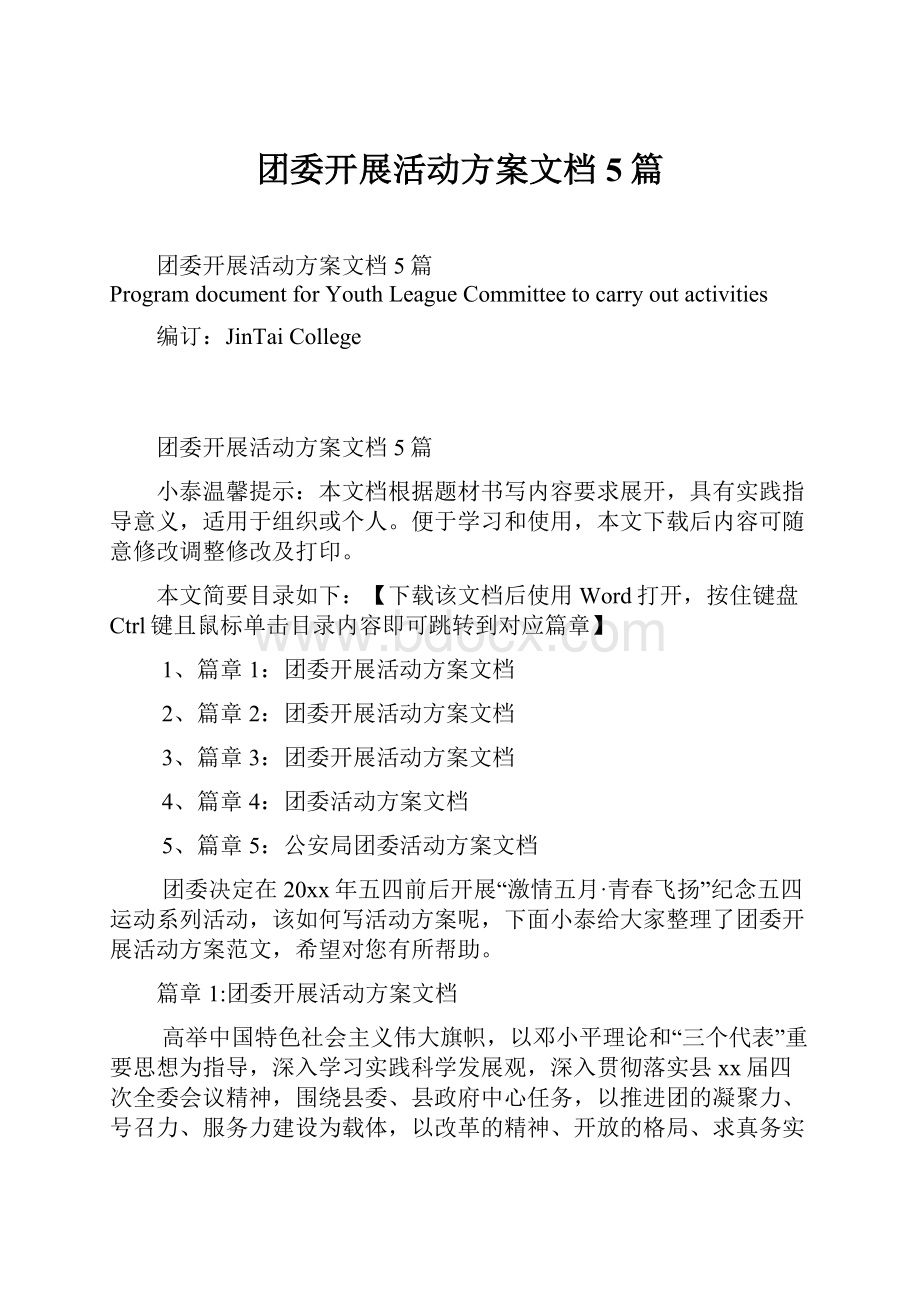 团委开展活动方案文档5篇.docx