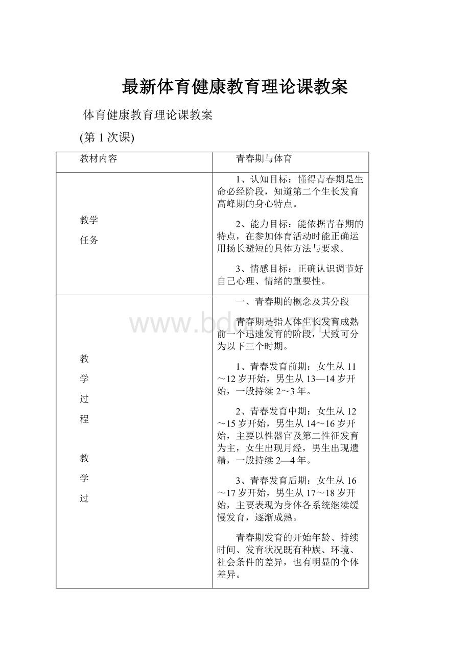 最新体育健康教育理论课教案.docx_第1页