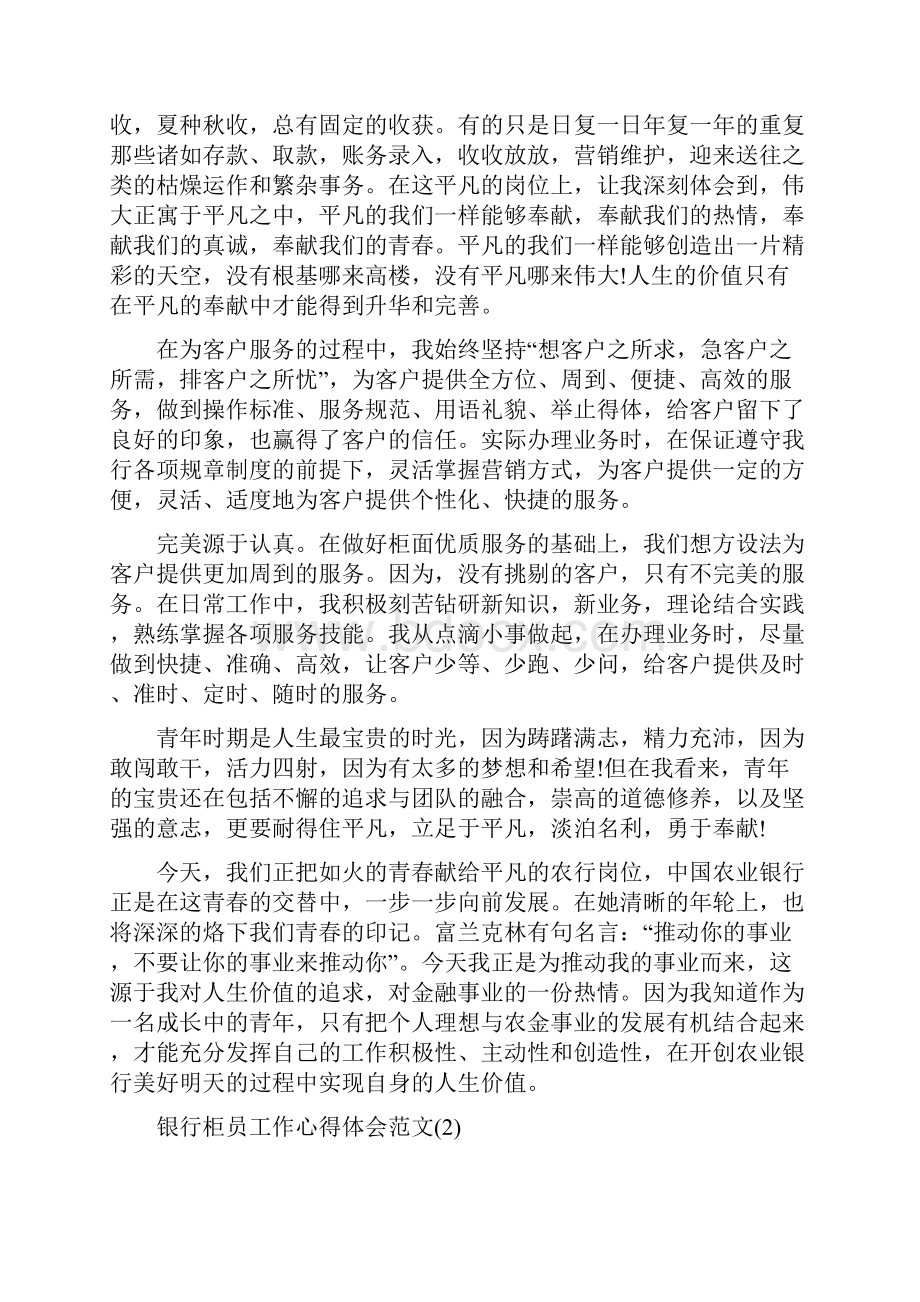 银行柜员工作心得体会范文五篇.docx_第2页