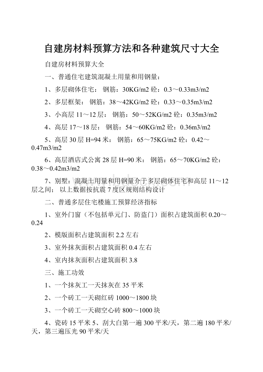 自建房材料预算方法和各种建筑尺寸大全.docx_第1页