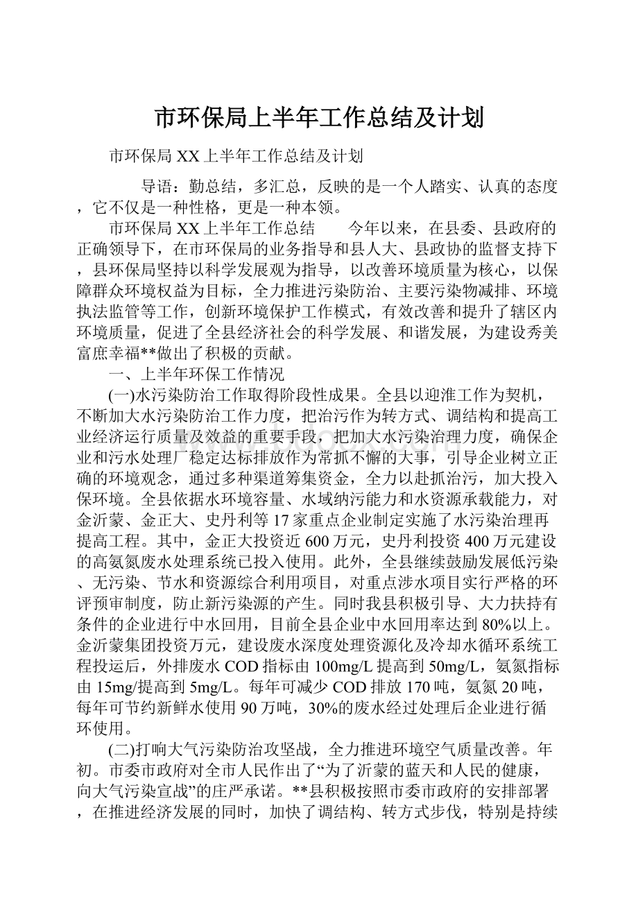 市环保局上半年工作总结及计划.docx_第1页