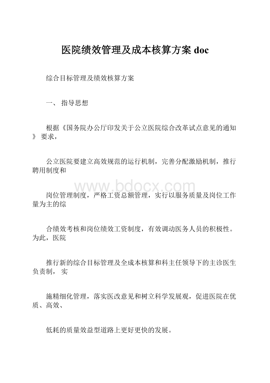 医院绩效管理及成本核算方案doc.docx