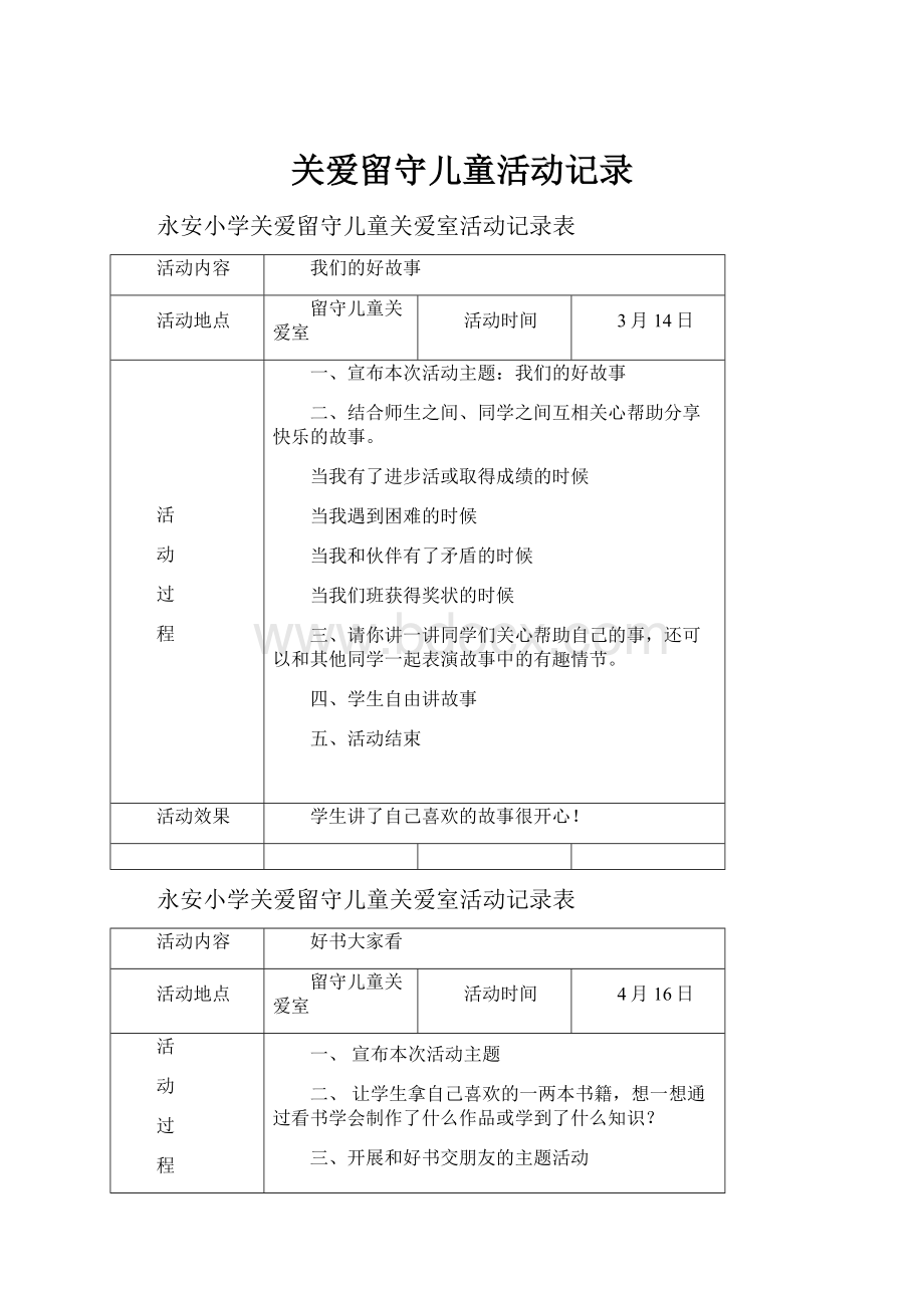 关爱留守儿童活动记录.docx