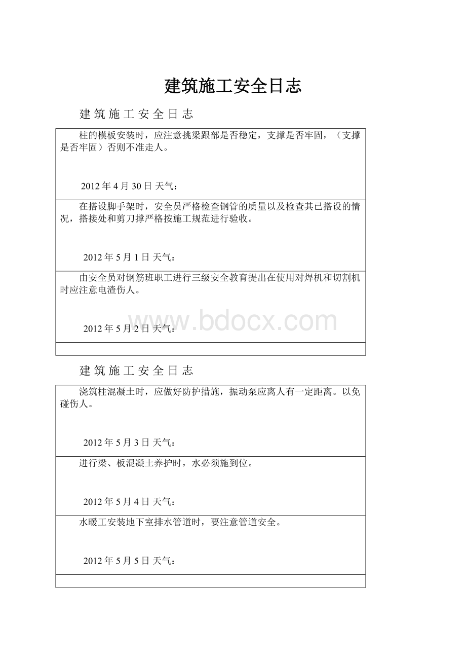 建筑施工安全日志.docx