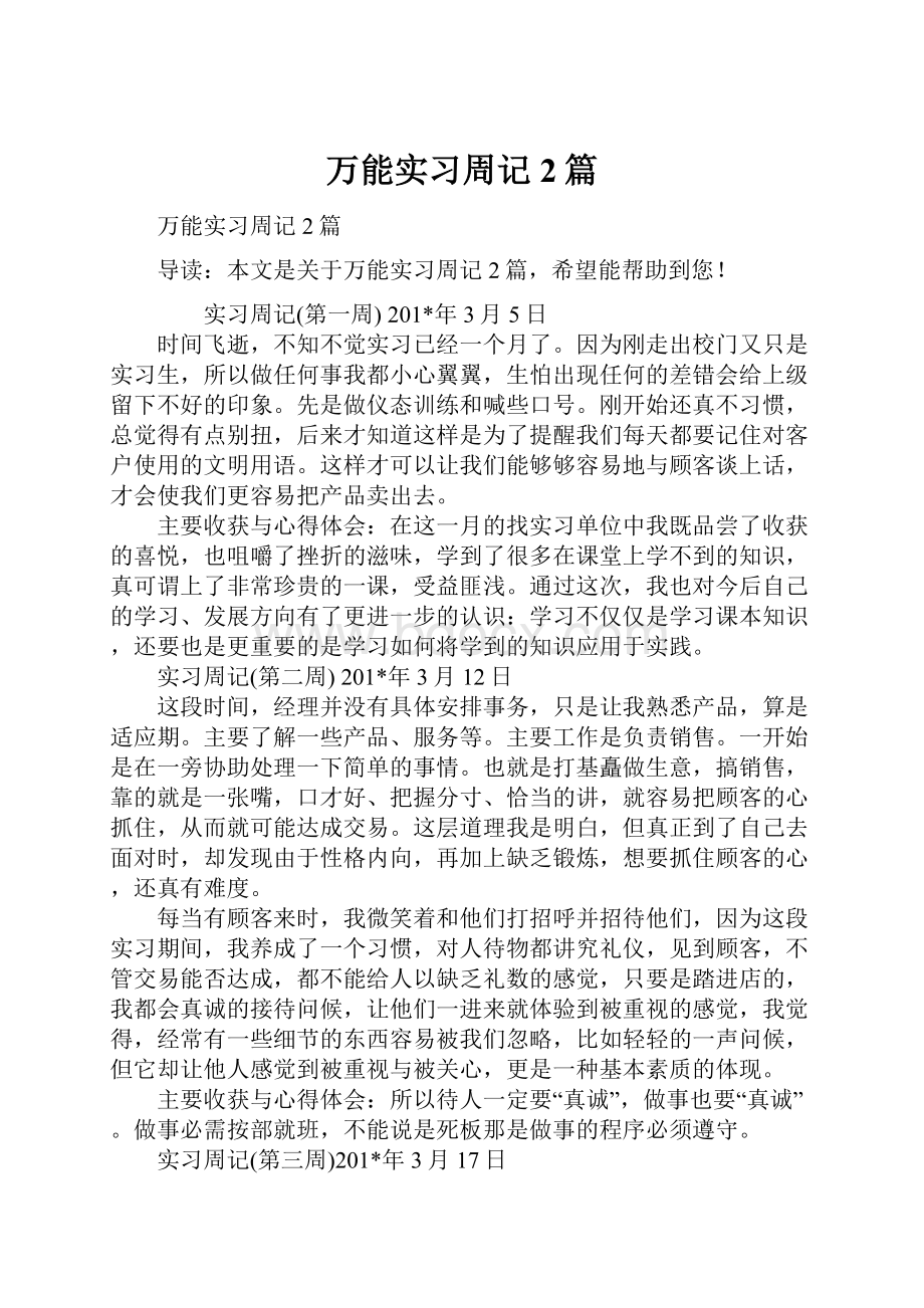 万能实习周记2篇.docx