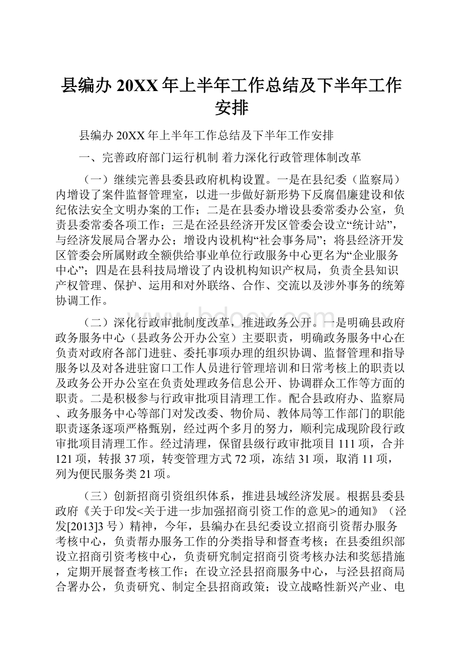 县编办20XX年上半年工作总结及下半年工作安排.docx