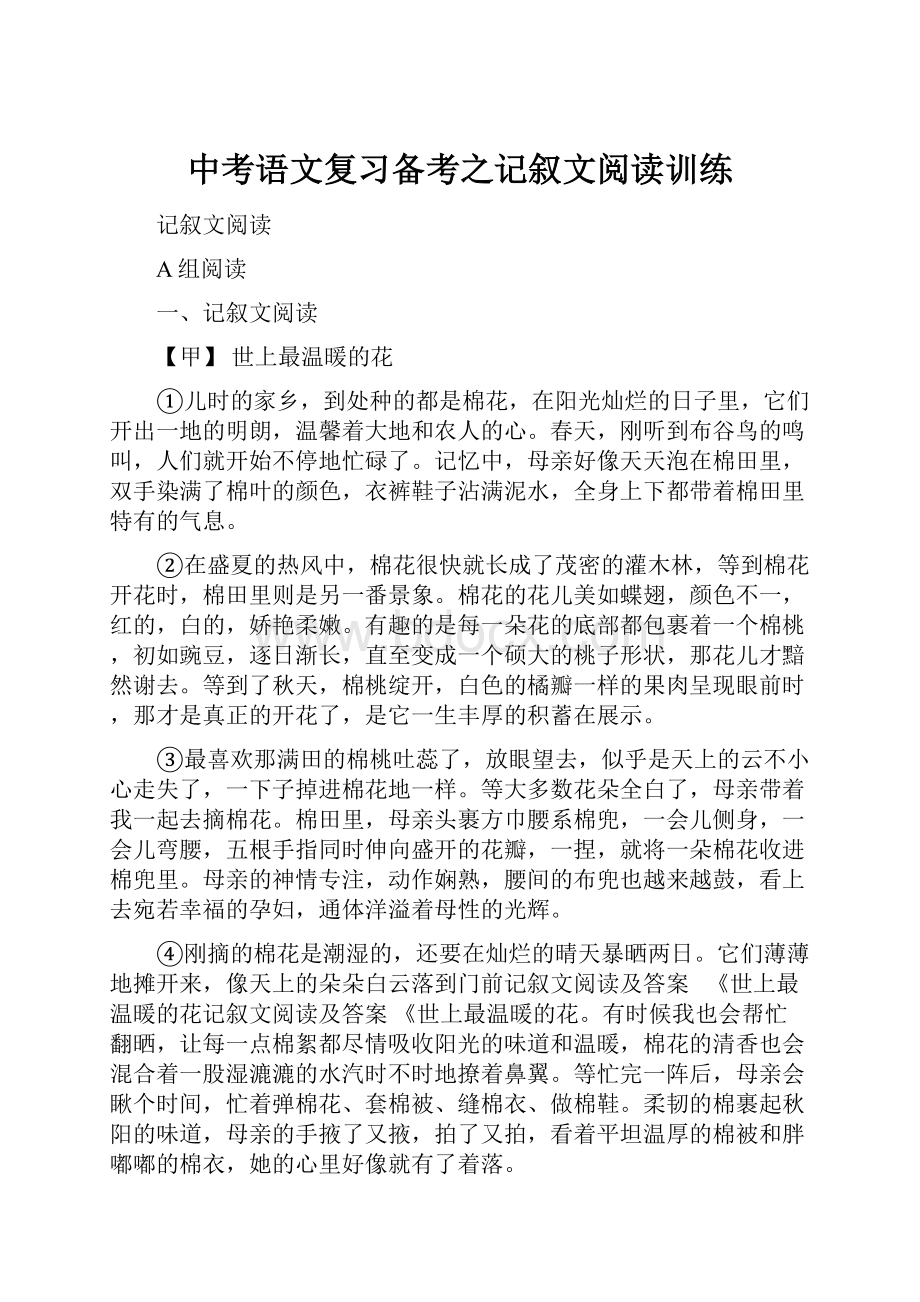 中考语文复习备考之记叙文阅读训练.docx_第1页