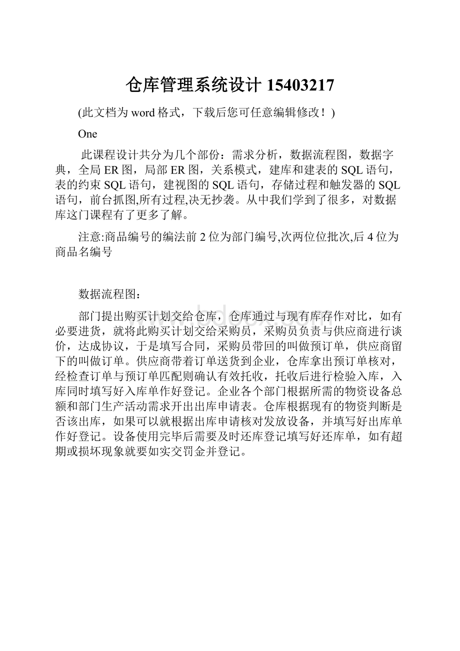 仓库管理系统设计15403217.docx