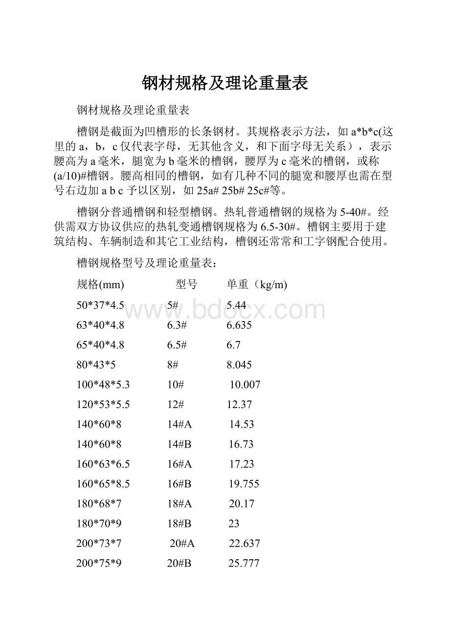 钢材规格及理论重量表.docx_第1页