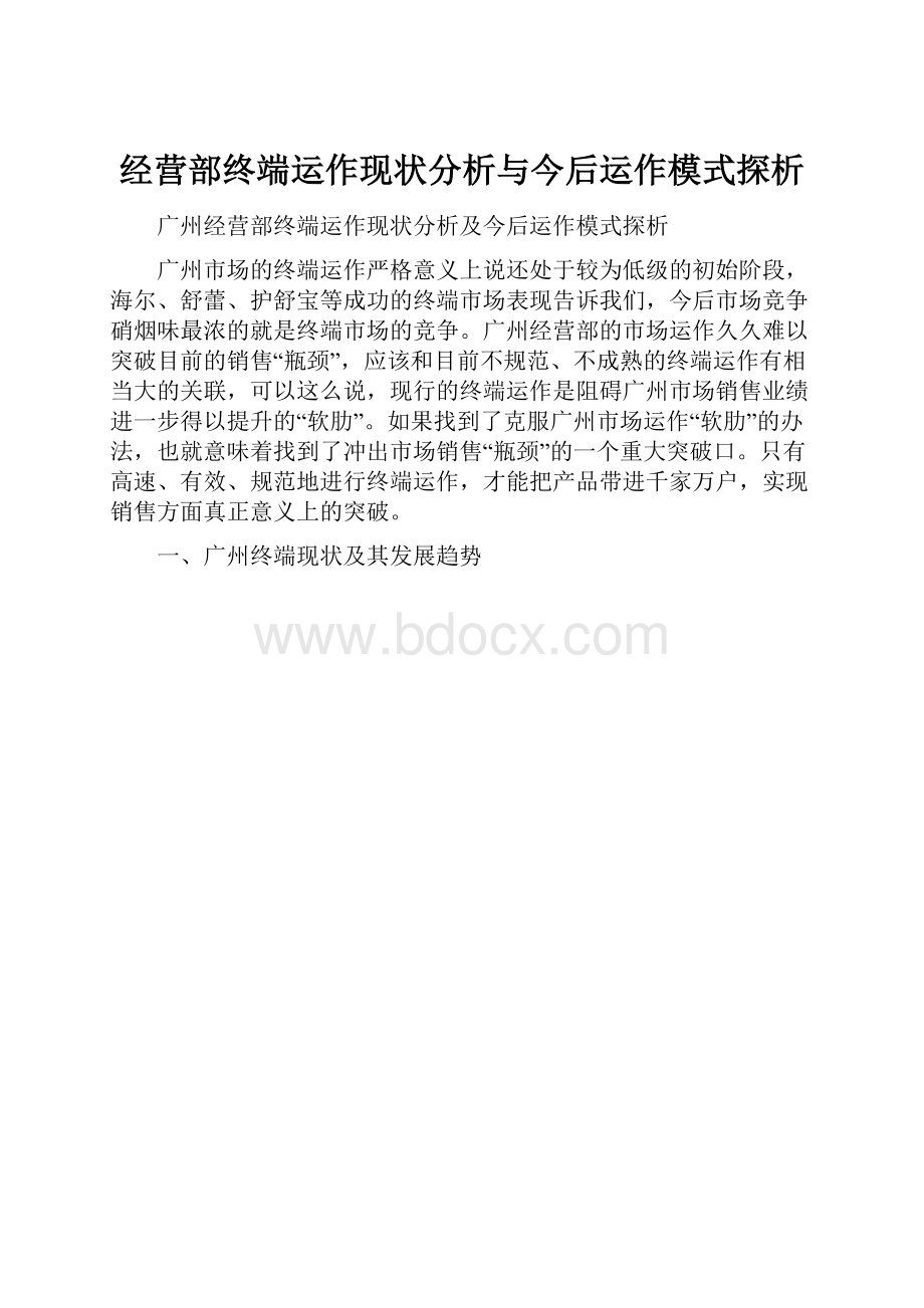 经营部终端运作现状分析与今后运作模式探析.docx_第1页