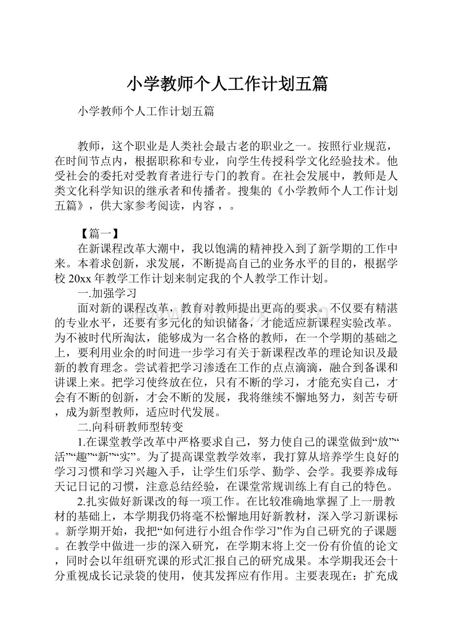 小学教师个人工作计划五篇.docx_第1页