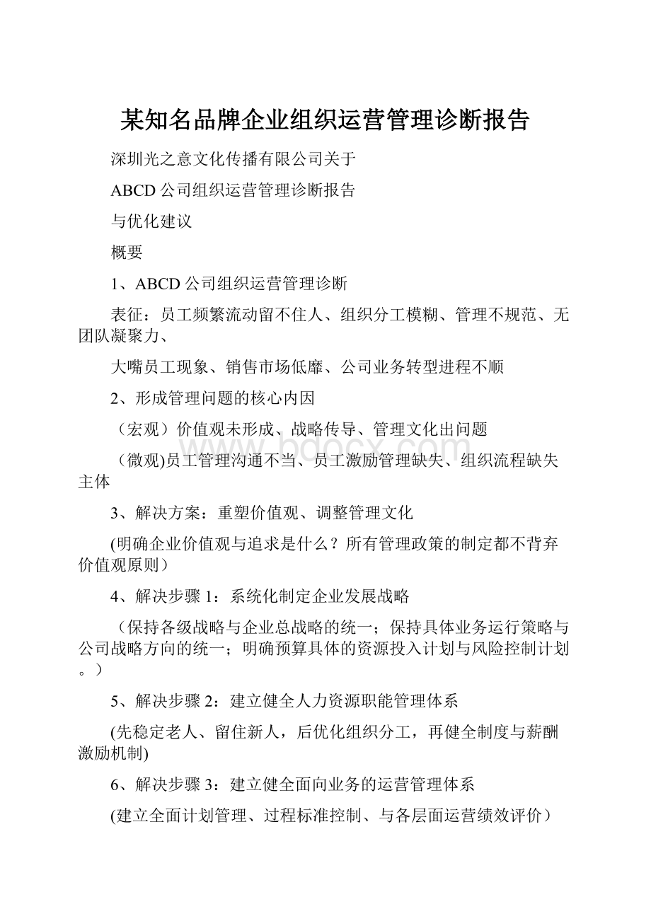 某知名品牌企业组织运营管理诊断报告.docx