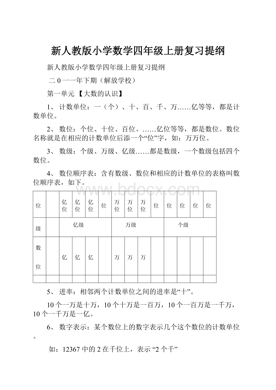 新人教版小学数学四年级上册复习提纲.docx_第1页