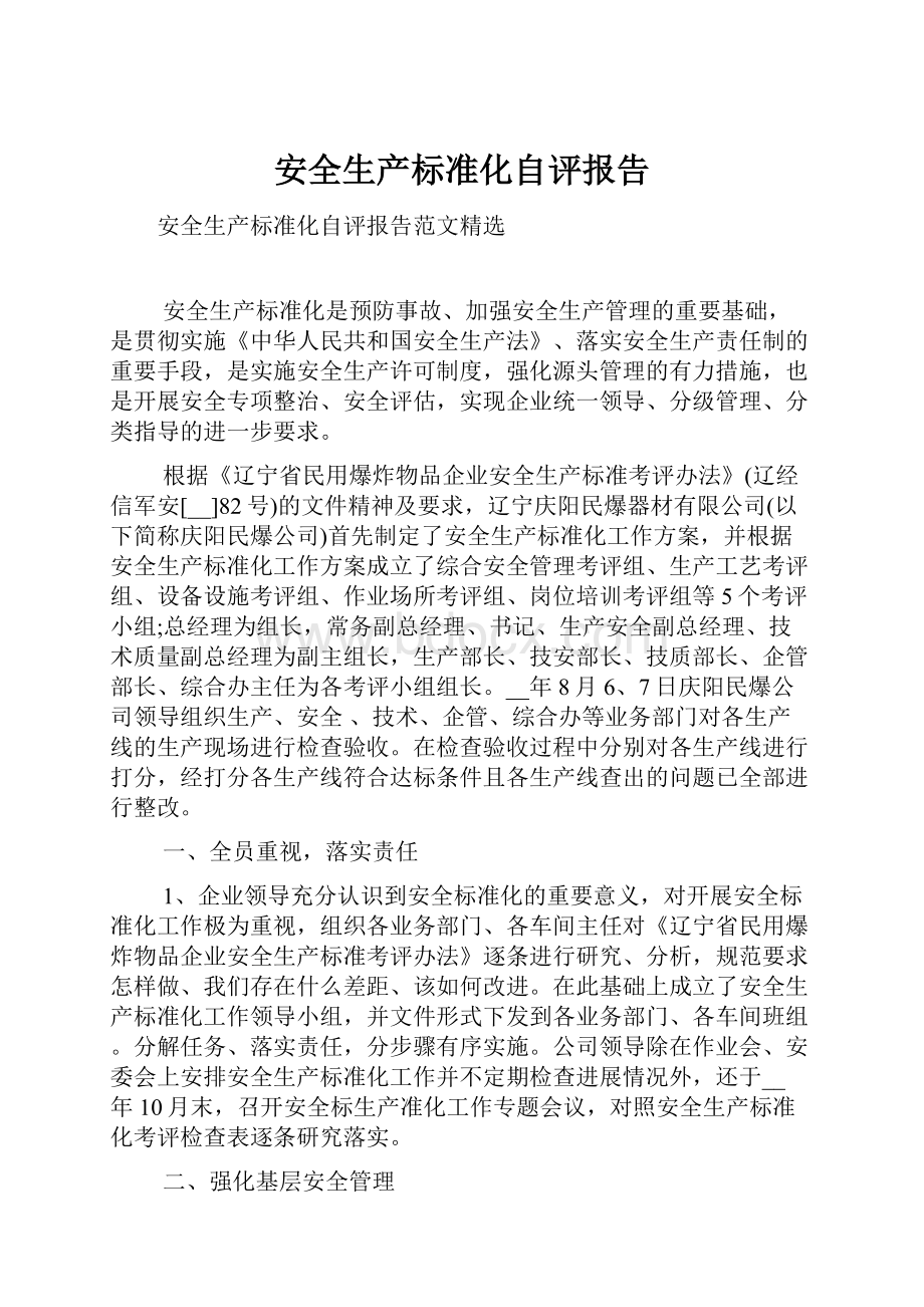 安全生产标准化自评报告.docx_第1页