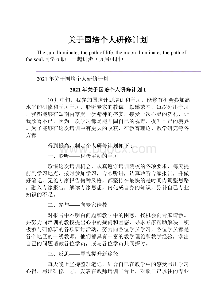 关于国培个人研修计划.docx