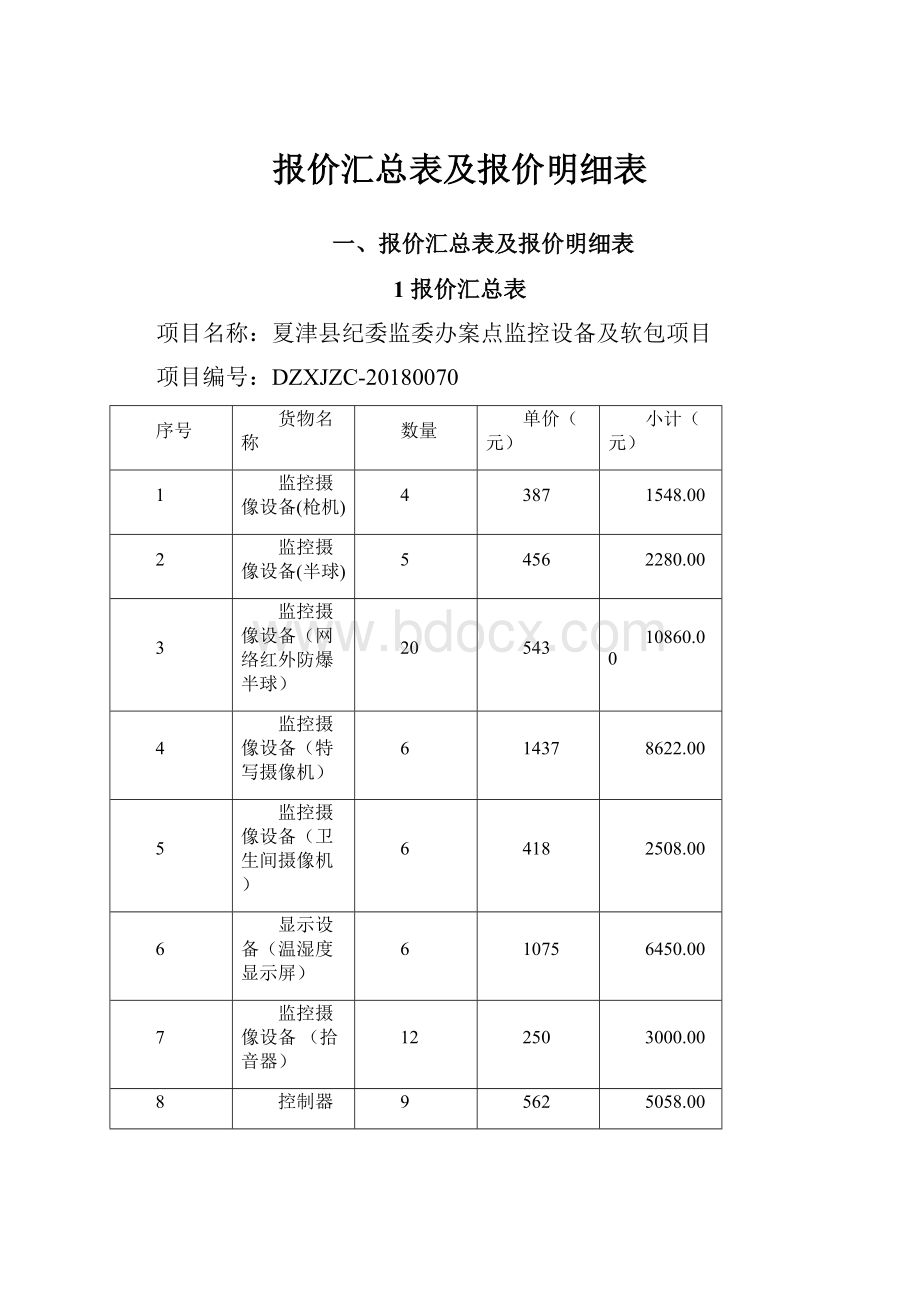 报价汇总表及报价明细表.docx