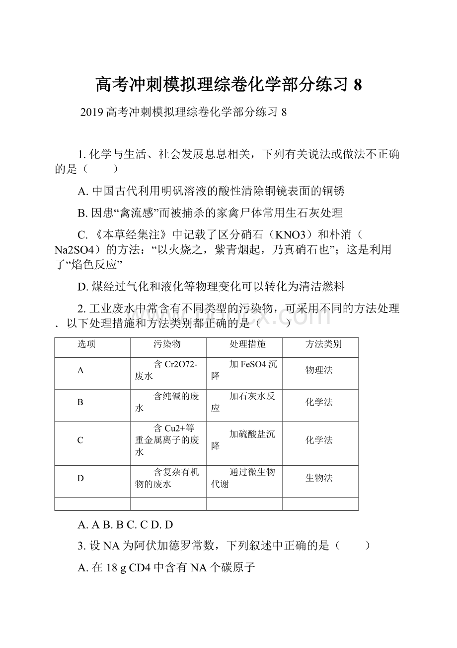 高考冲刺模拟理综卷化学部分练习8.docx