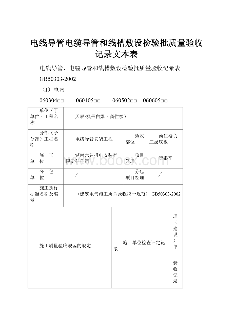 电线导管电缆导管和线槽敷设检验批质量验收记录文本表.docx_第1页