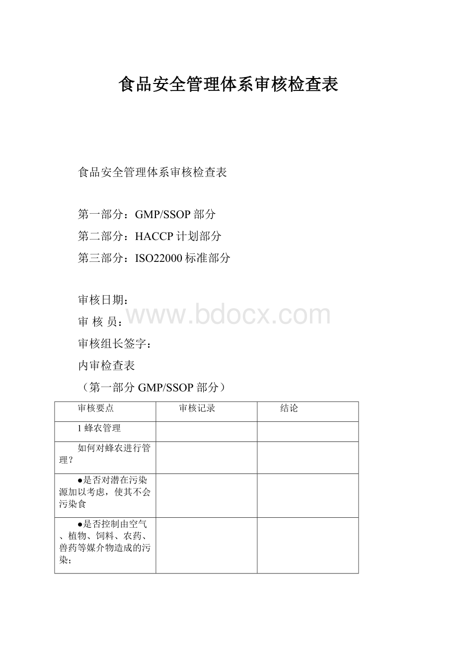 食品安全管理体系审核检查表.docx_第1页