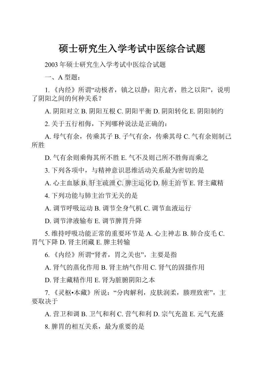 硕士研究生入学考试中医综合试题.docx