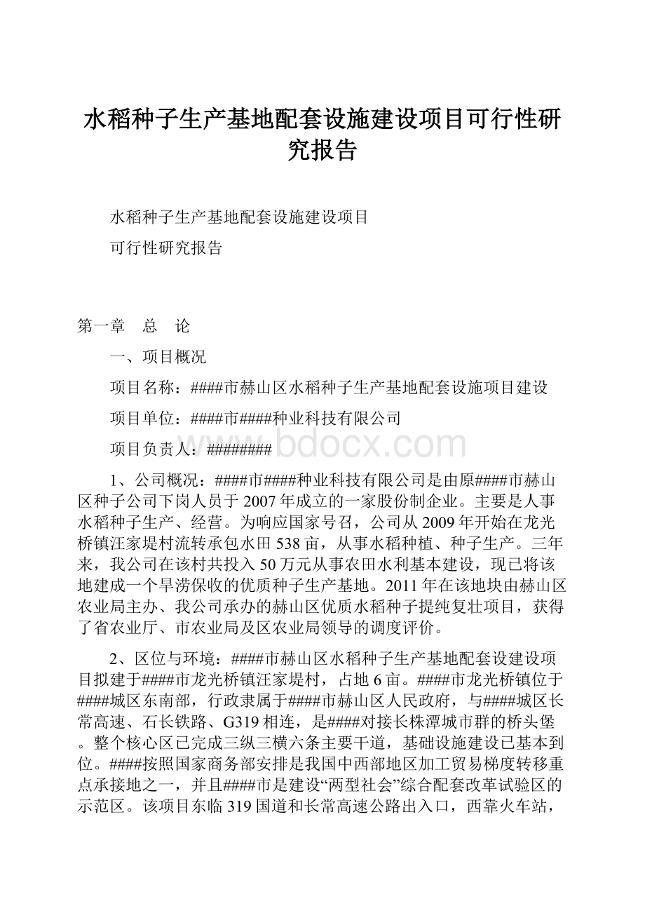 水稻种子生产基地配套设施建设项目可行性研究报告.docx