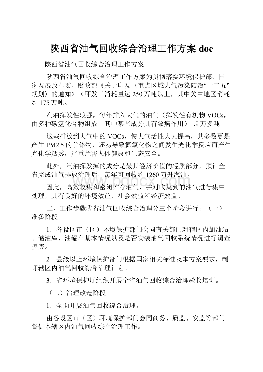 陕西省油气回收综合治理工作方案doc.docx