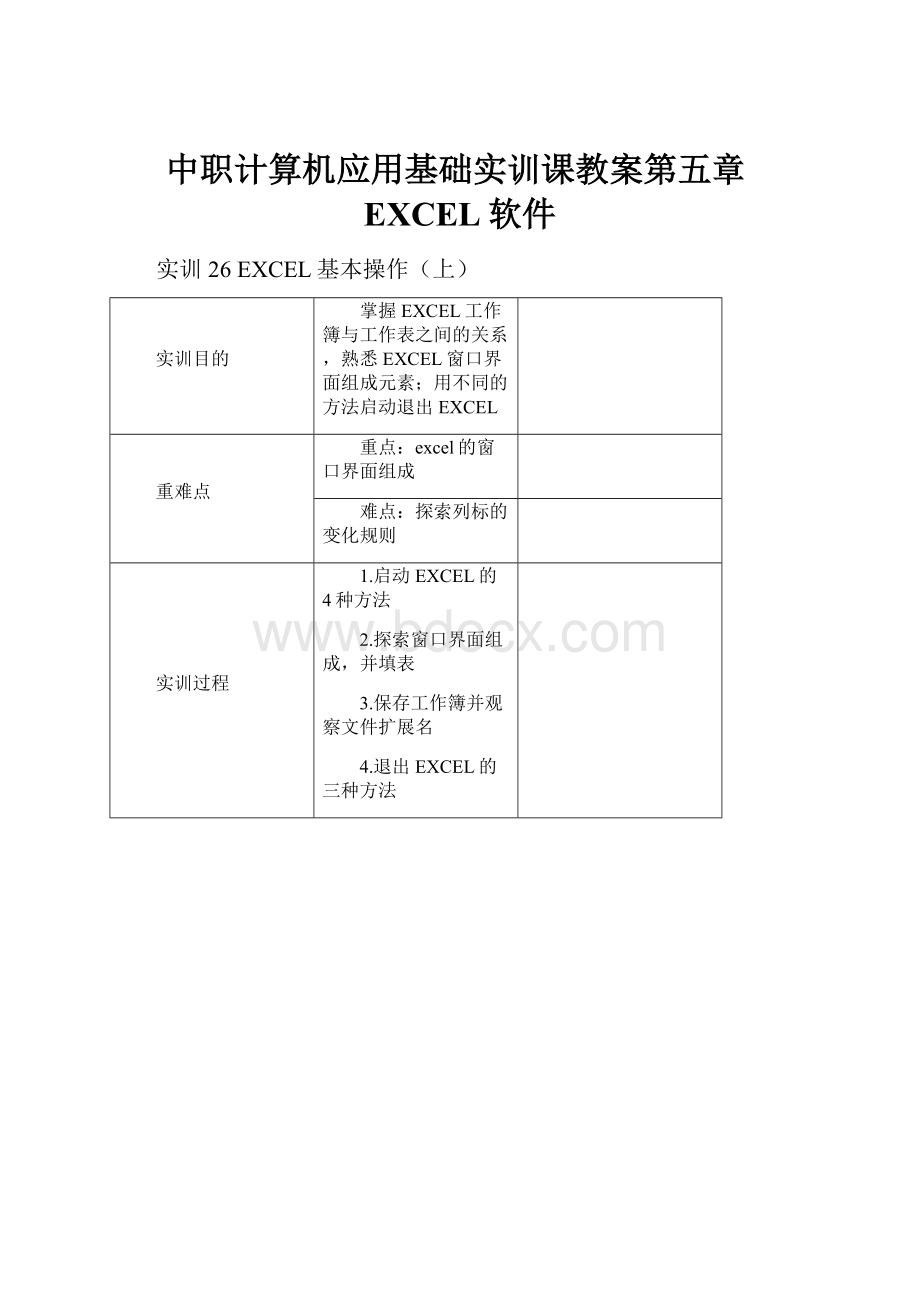 中职计算机应用基础实训课教案第五章EXCEL软件.docx