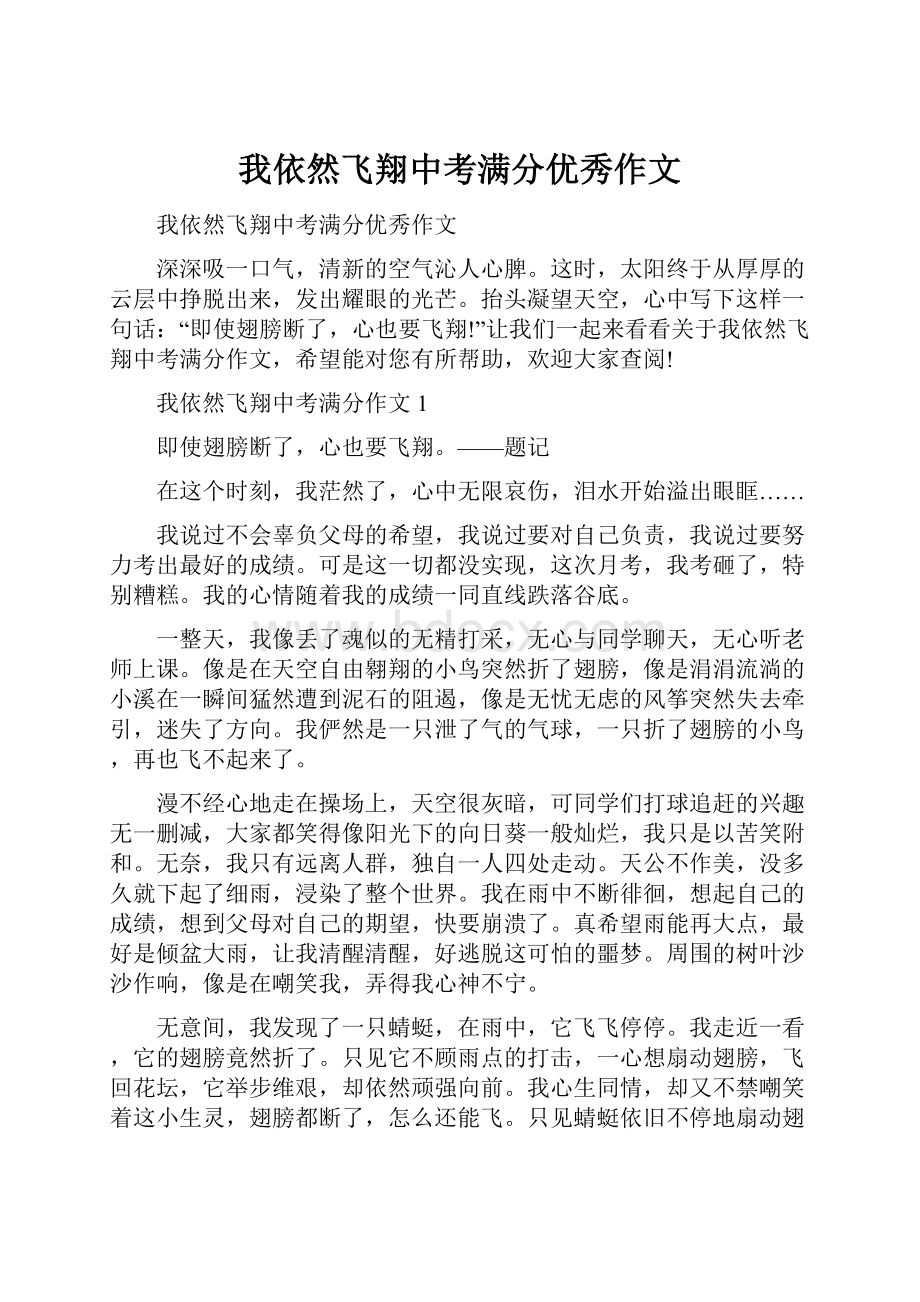 我依然飞翔中考满分优秀作文.docx_第1页