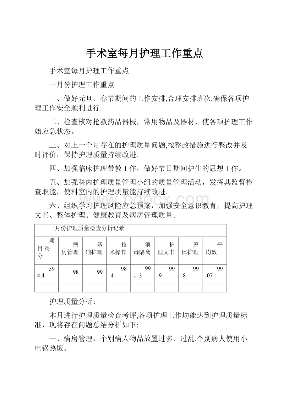 手术室每月护理工作重点.docx