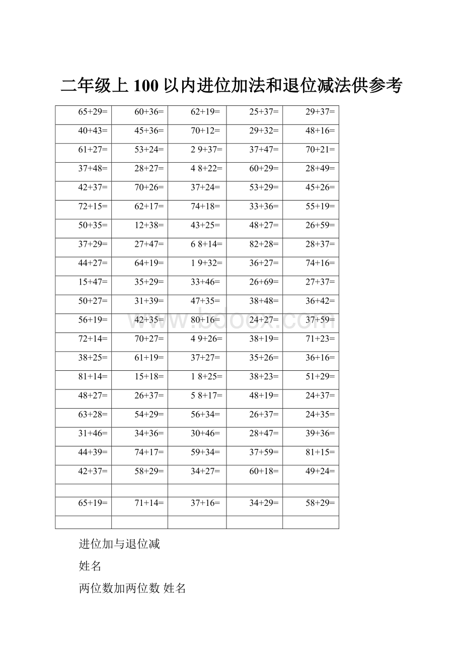 二年级上100以内进位加法和退位减法供参考.docx_第1页