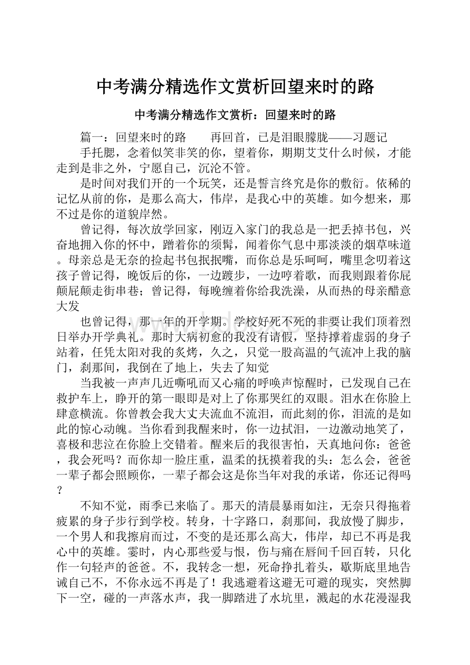 中考满分精选作文赏析回望来时的路.docx