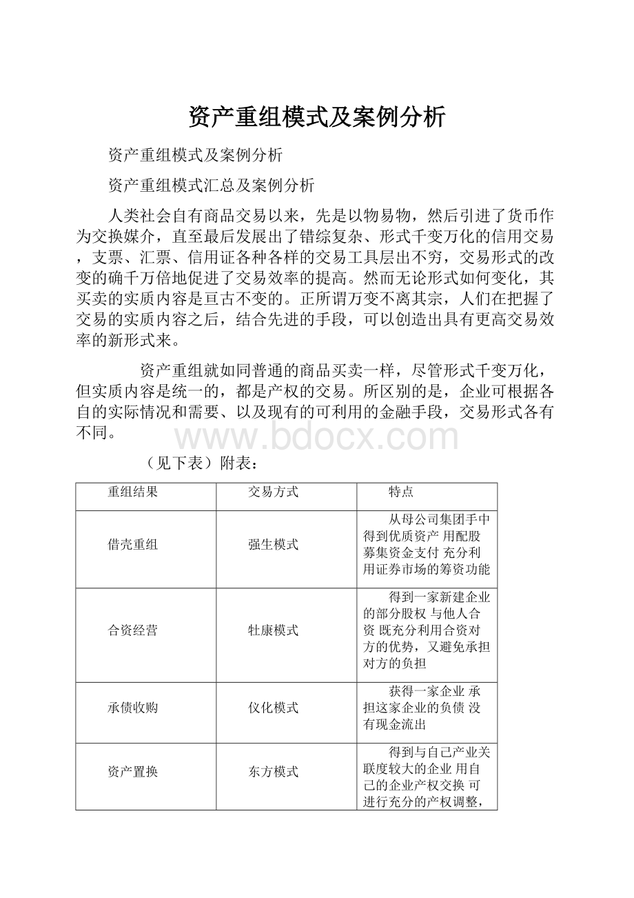 资产重组模式及案例分析.docx