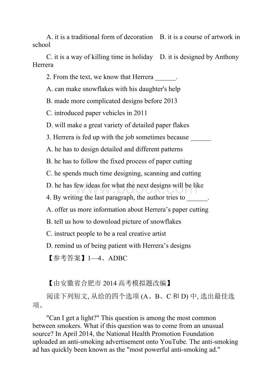 北京平谷区高考英语阅读理解和作文自选练习6.docx_第2页