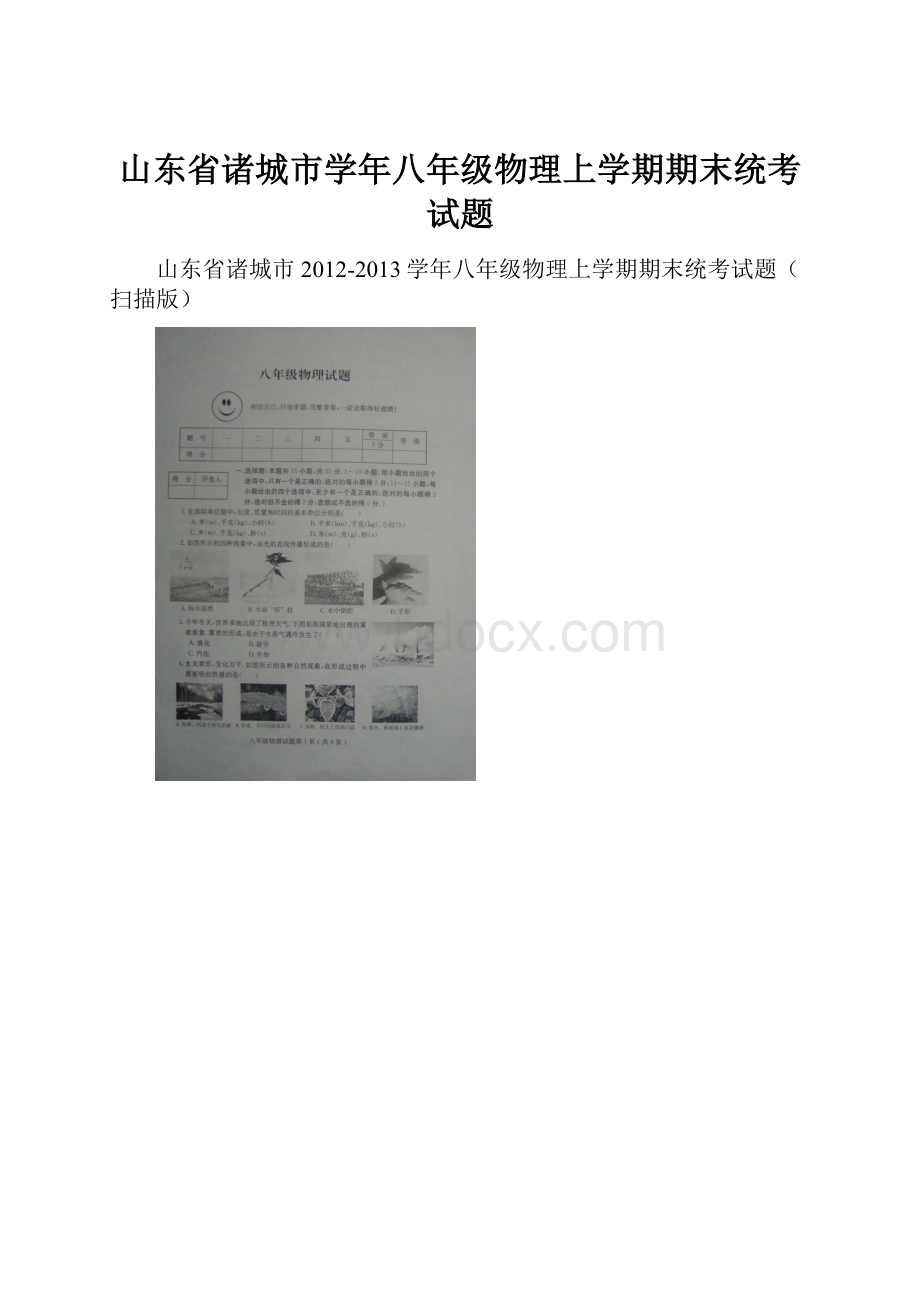 山东省诸城市学年八年级物理上学期期末统考试题.docx