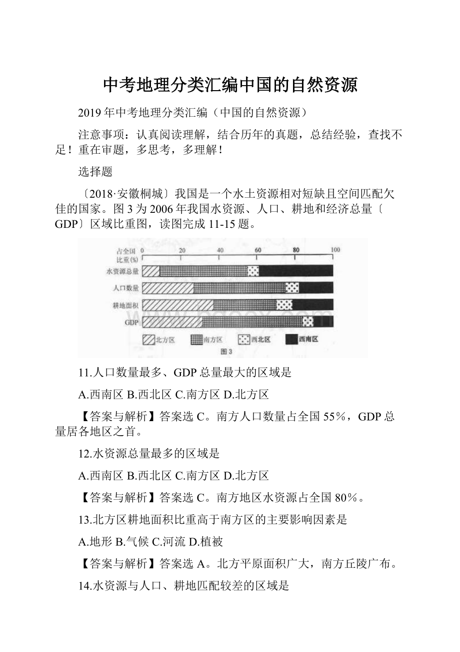 中考地理分类汇编中国的自然资源.docx