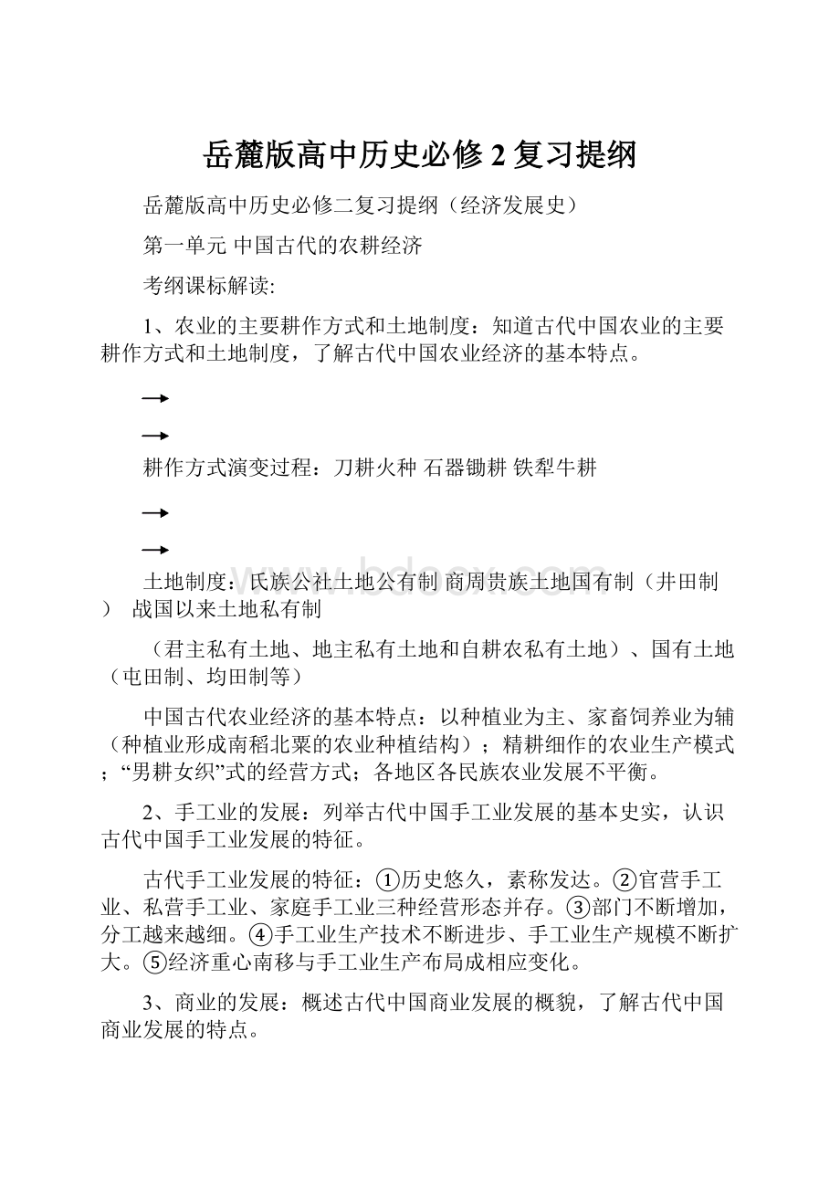 岳麓版高中历史必修2复习提纲.docx_第1页