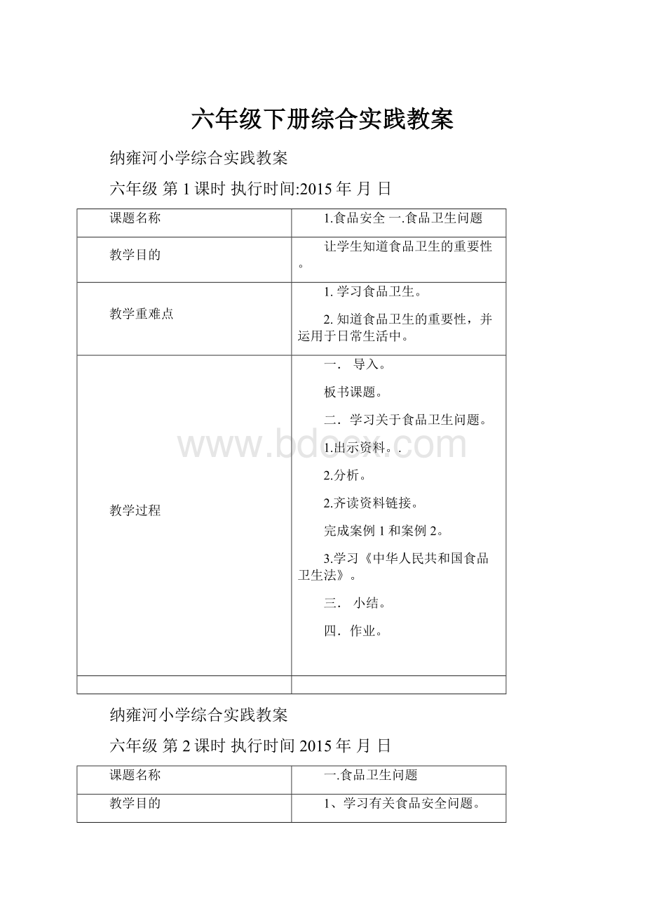 六年级下册综合实践教案.docx_第1页