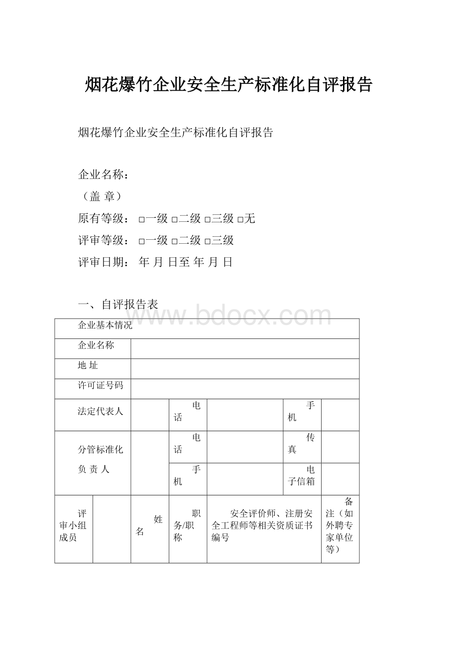 烟花爆竹企业安全生产标准化自评报告.docx_第1页