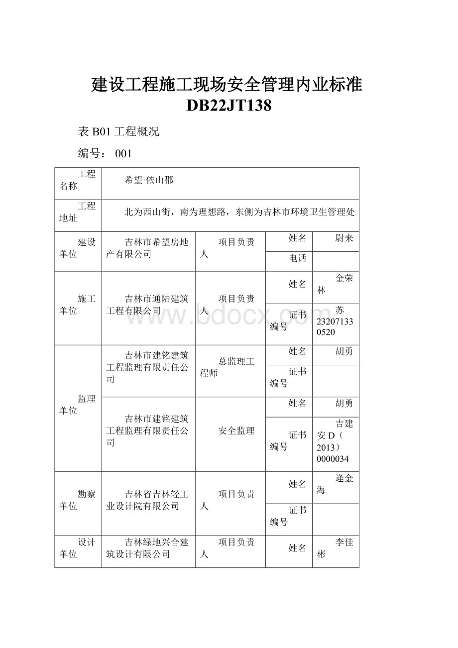 建设工程施工现场安全管理内业标准DB22JT138.docx