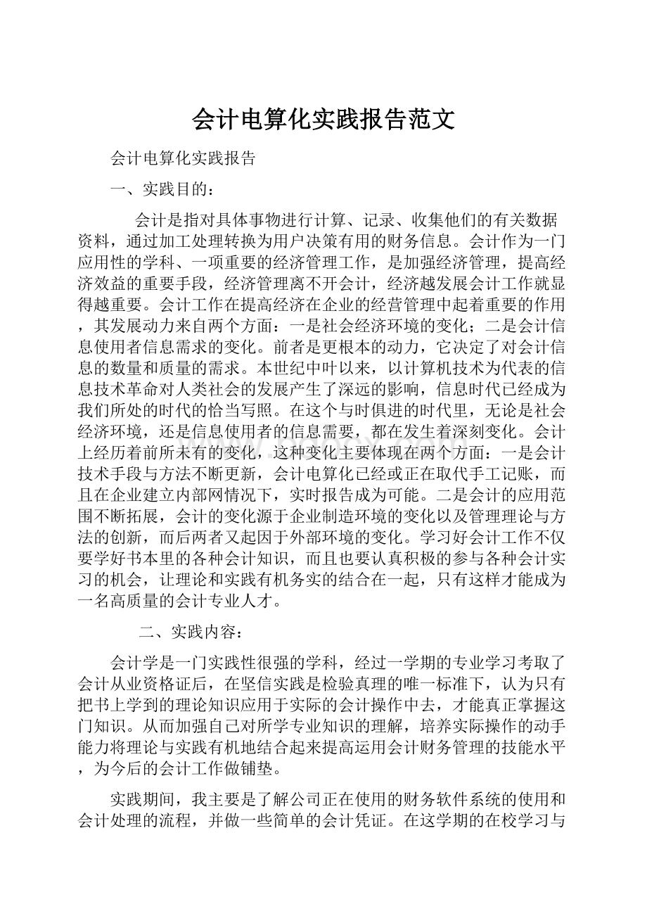 会计电算化实践报告范文.docx_第1页