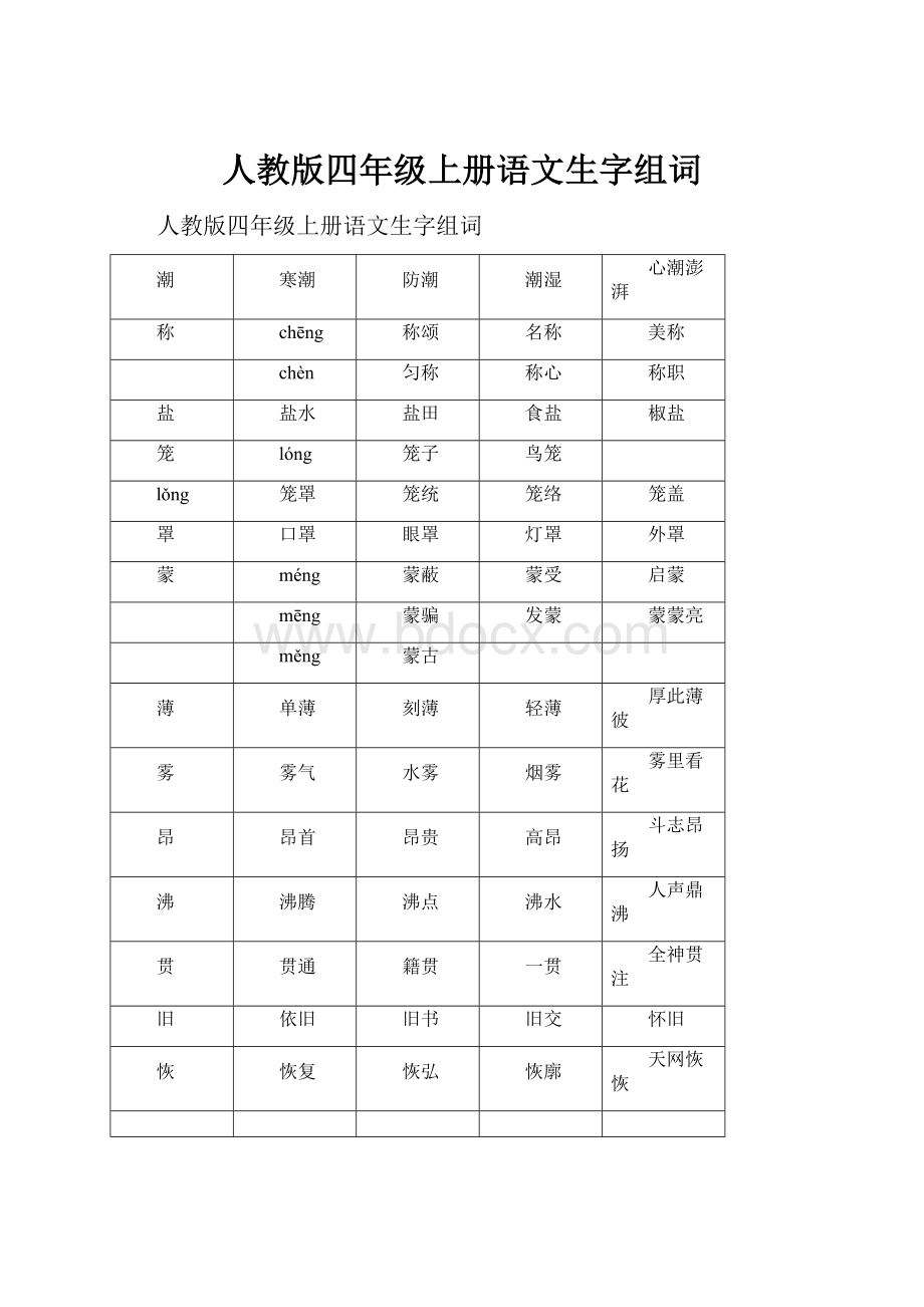 人教版四年级上册语文生字组词.docx