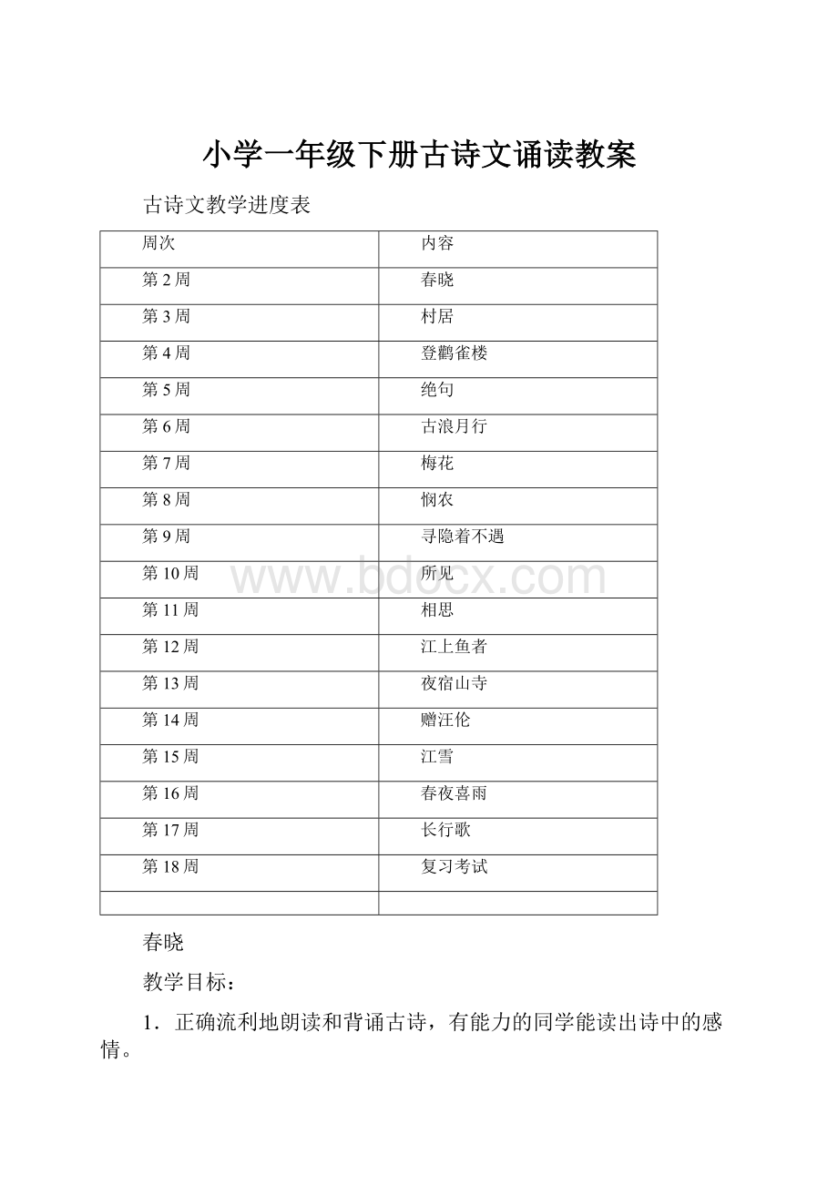 小学一年级下册古诗文诵读教案.docx_第1页